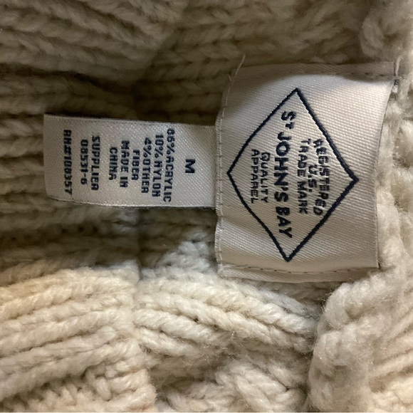 St. John's Bay Women's Beige Cable Knit Turtleneck Sweater - Picture 4 of 9